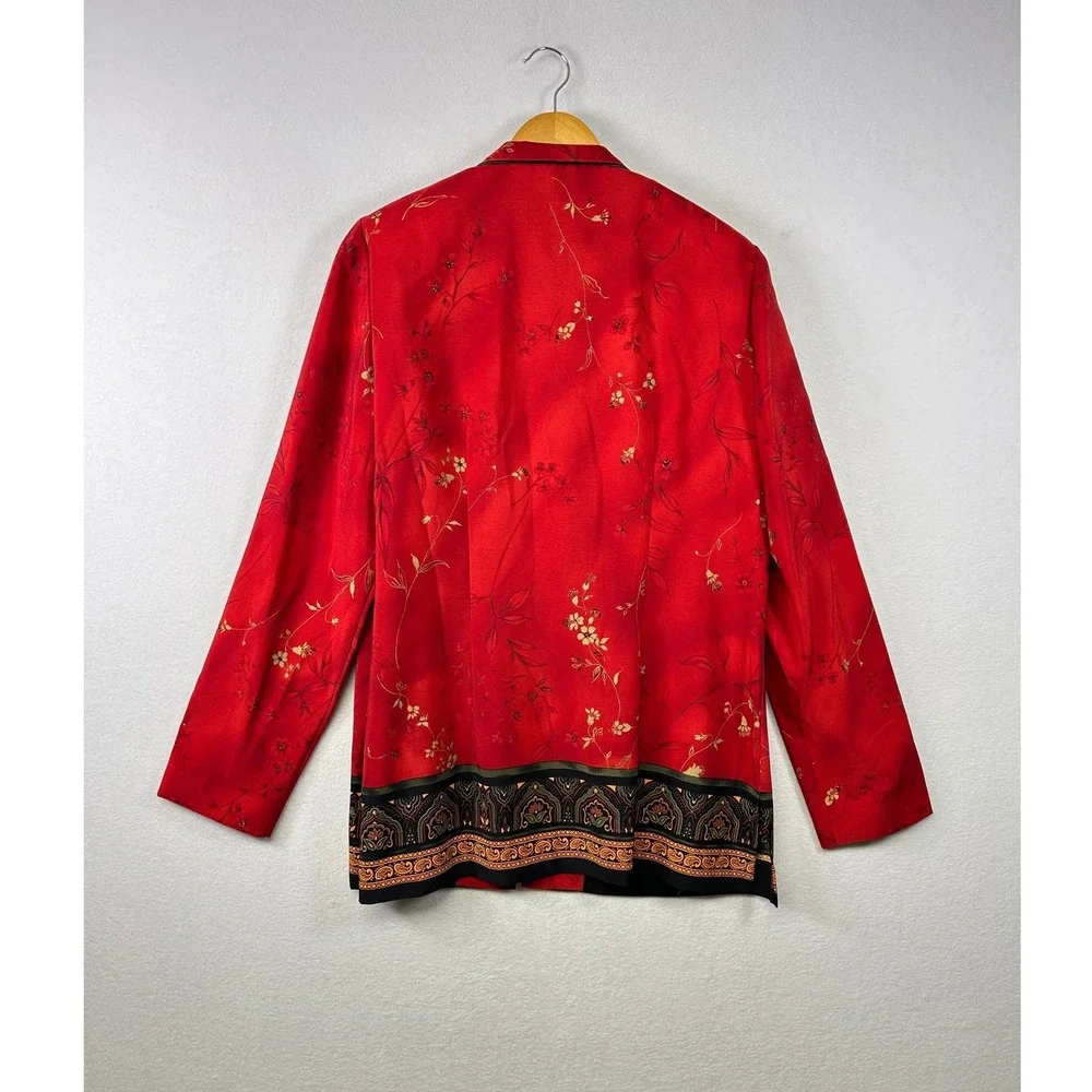 Karin Stevens Red Floral Mandarin Collar Jacket‎ Women's Size 12T
